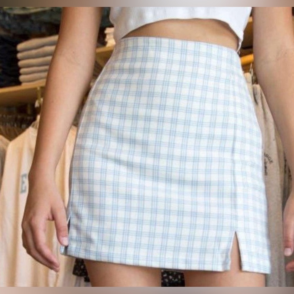 BRANDY MELVILLE Plaid Mini Skirt In Light Blue NWT